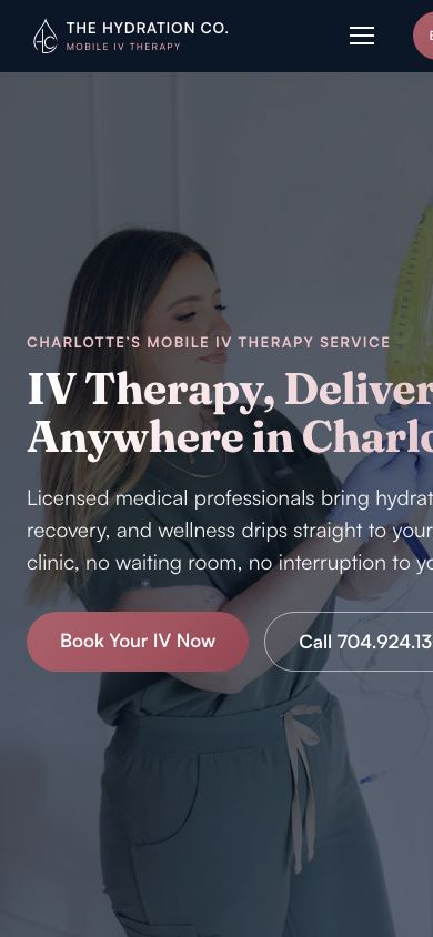 The Hydration Company homepage on a phone