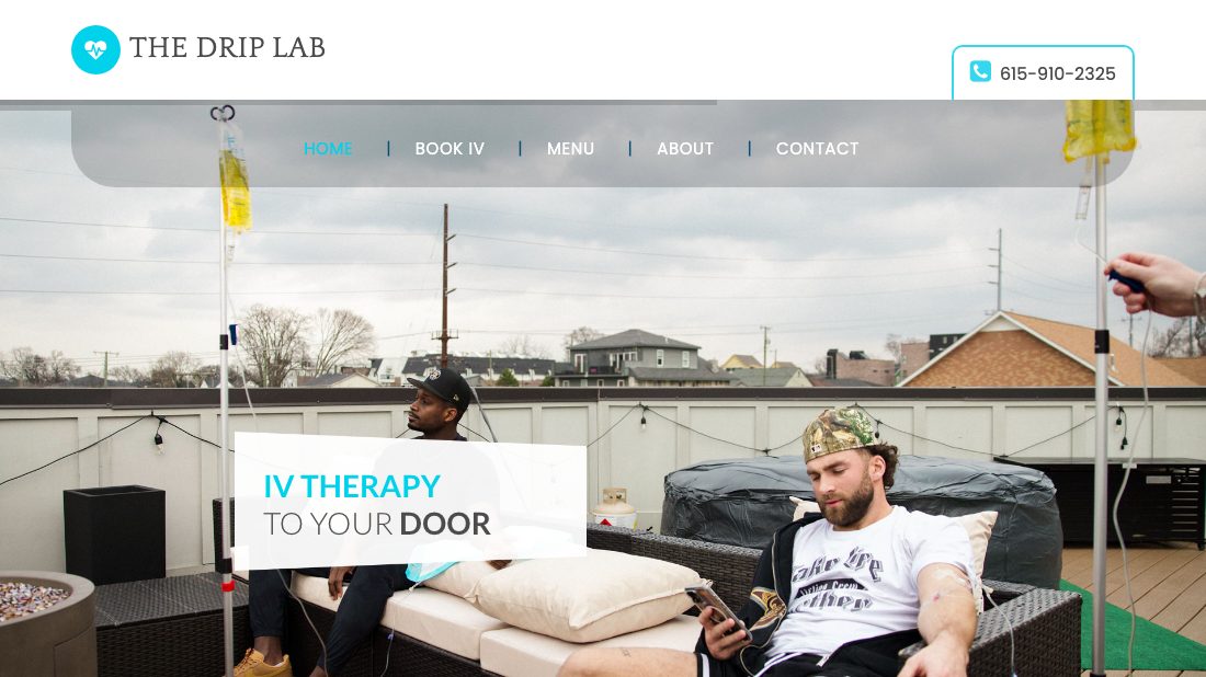 The Drip Lab homepage as inherited: a 2017 template, 5 pages