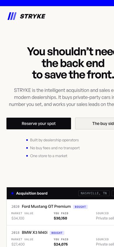 Stryke homepage on a phone