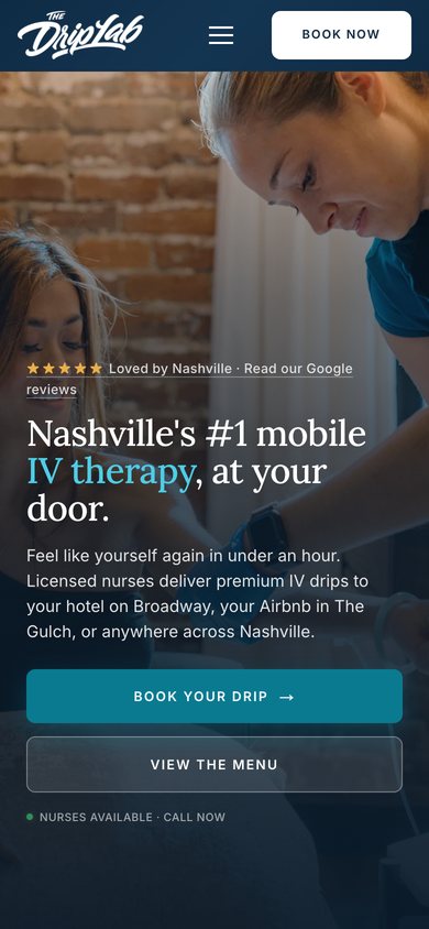 The Drip Lab homepage on a phone