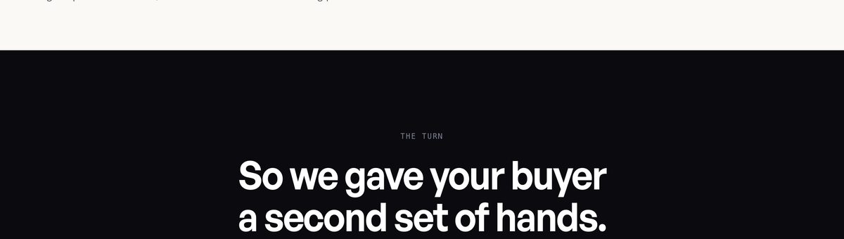 A section of the Stryke page: white headline on black reading So we gave your buyer a second set of hands